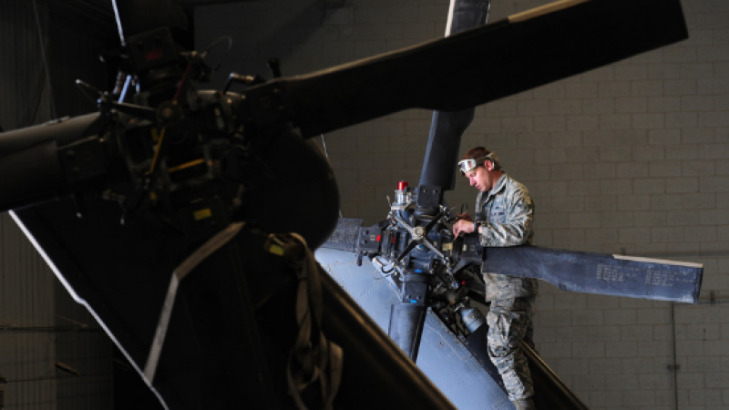 Man checking propeller